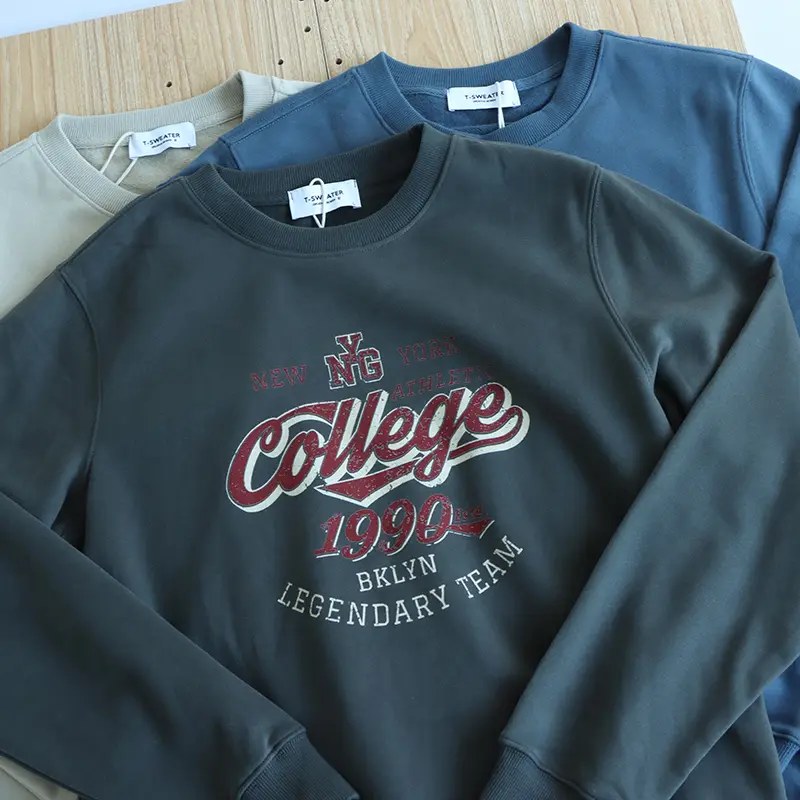 2025 Autumn New American Retro Long Sleeve O-neck Letter Printed Sweatshirts Men's Fashion 85% Cotton Pullover Casual Sportwear