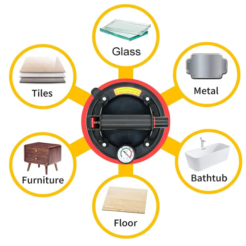 NEW Vacuum Suction Cup 8 Inch 250kg with Pressure Gauge Plastic Handle Heavy Duty Lifter for Granite Tile Glass Manual Lifting