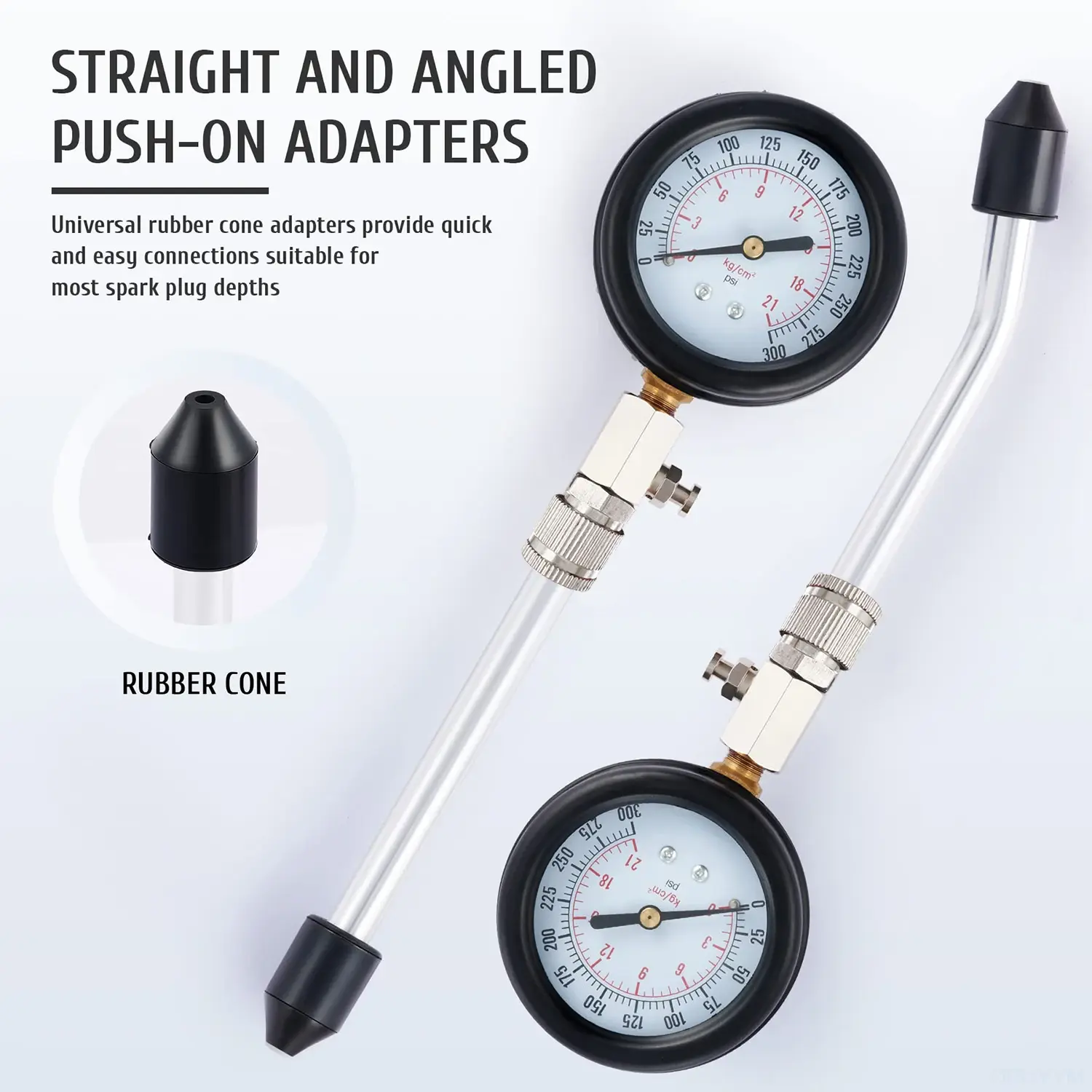 Gasoline Engine Compression Meter Car Cylinder Tester Kit 0-300 PSI Pressure Gauge with M10 M12 M14 M18 Adapter
