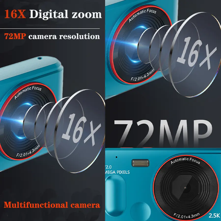 HD 1080P 2.4 inch digital Camera Rechargeable Cameras with 16x Zoom Compact Camera 72MP Cameras for kids Beginner Camera