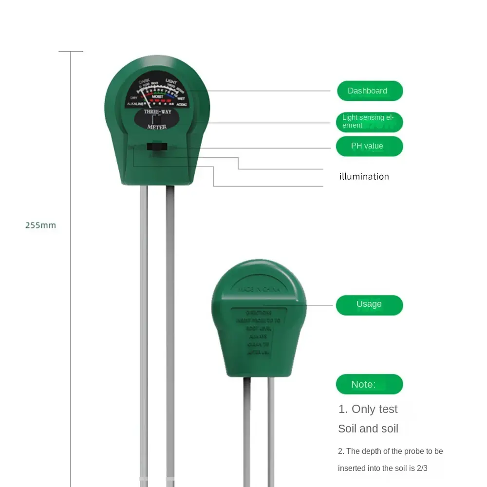 Digital 4 In 1 Soil PH Meter Moisture Monitor Temperature Sunlight Tester for Gardening Plants Farming with Blacklight