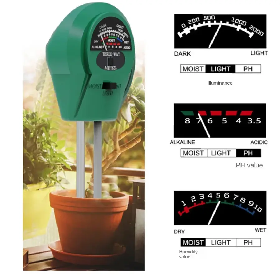 Digital 4 In 1 Soil PH Meter Moisture Monitor Temperature Sunlight Tester for Gardening Plants Farming with Blacklight