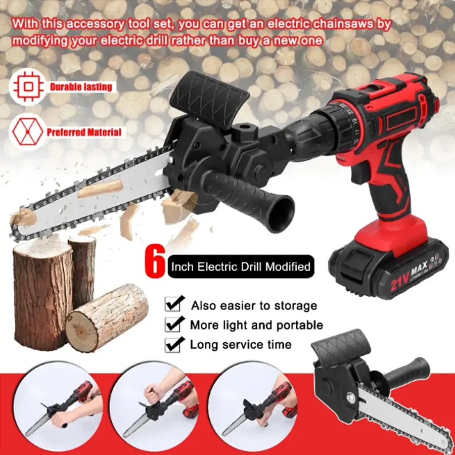 4+6 Inch Electric Drill Modified To Electric Chainsaw Tool Set Attachment Electric Chainsaw Accessory Woodworking Cutting Tool