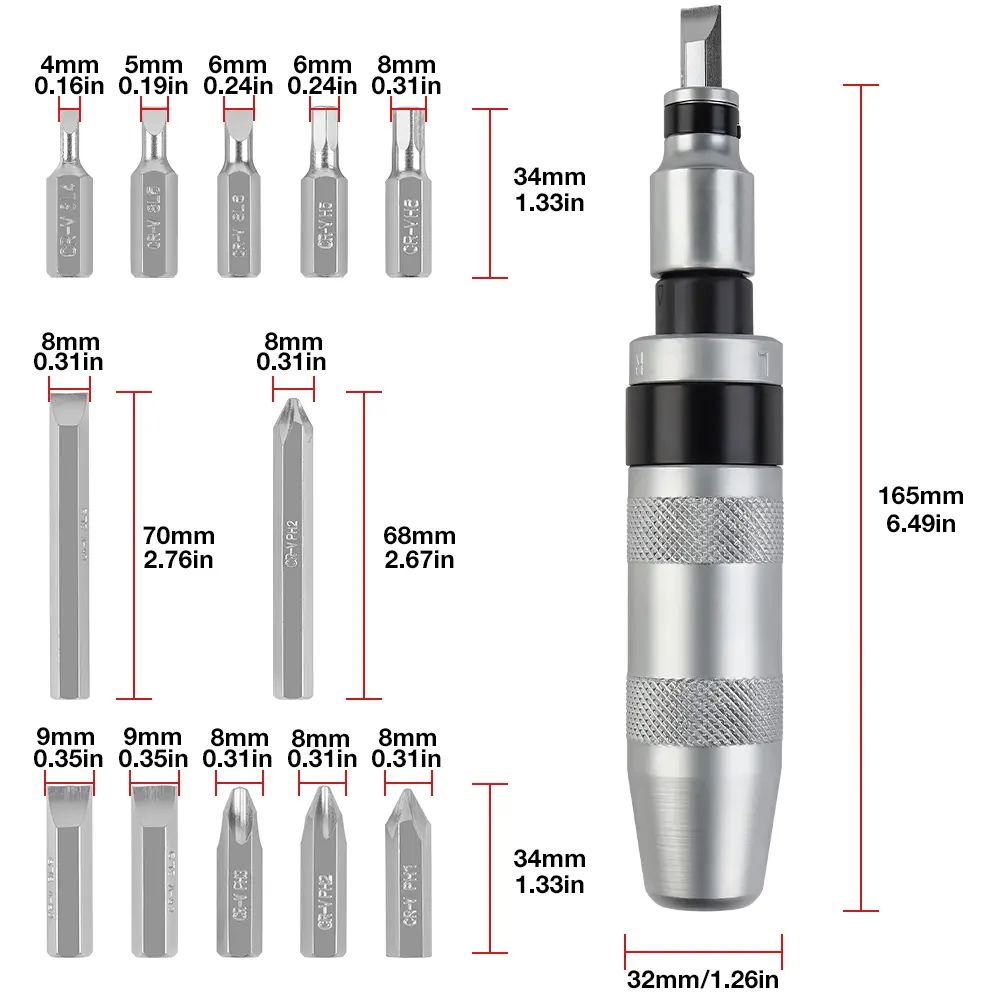 13/7 Pcs CR-V Manual Impact Screwdriver, Portable Reversible Impact Driver, Household Cordless Screwdriver Kit Hand Repair Tools