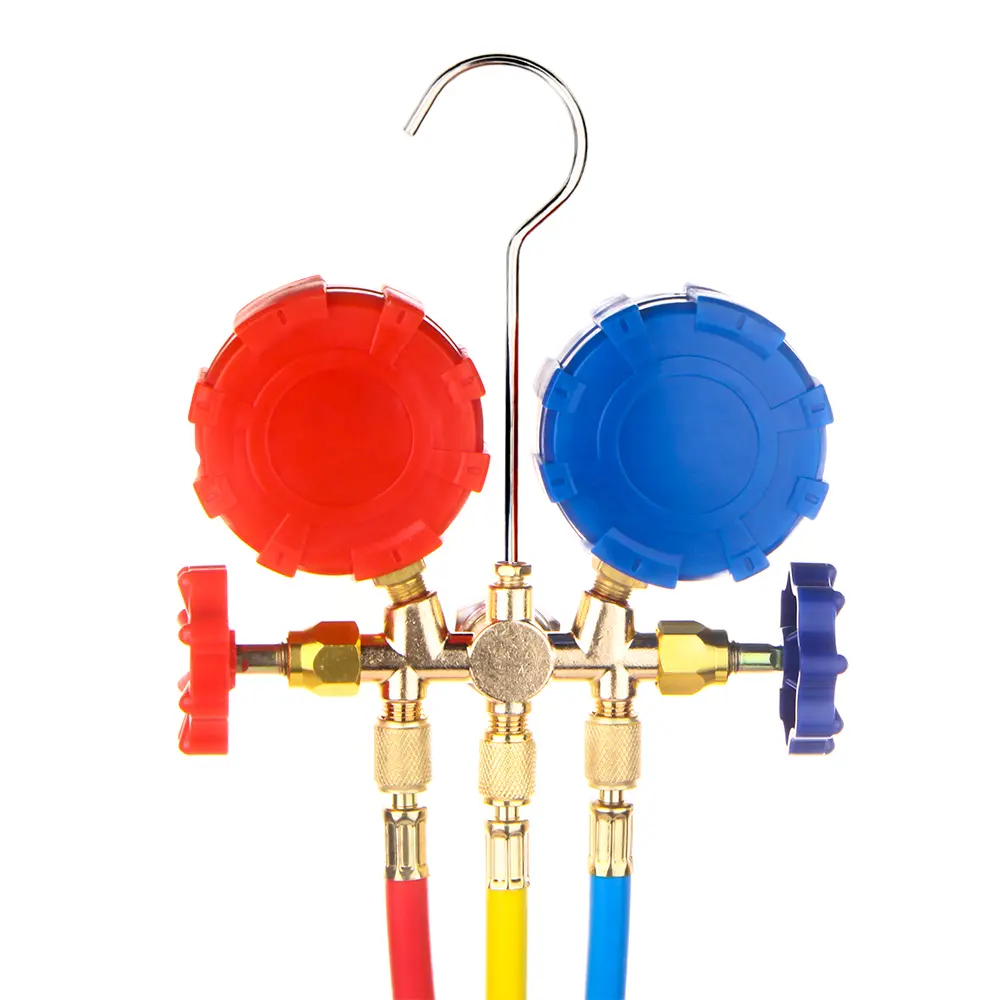 R22 R134a R404A Manifold Gauge Set HVAC A/C Refrigeration Charging Service with Hoses Adjustable Couplers Adapter Can Tap
