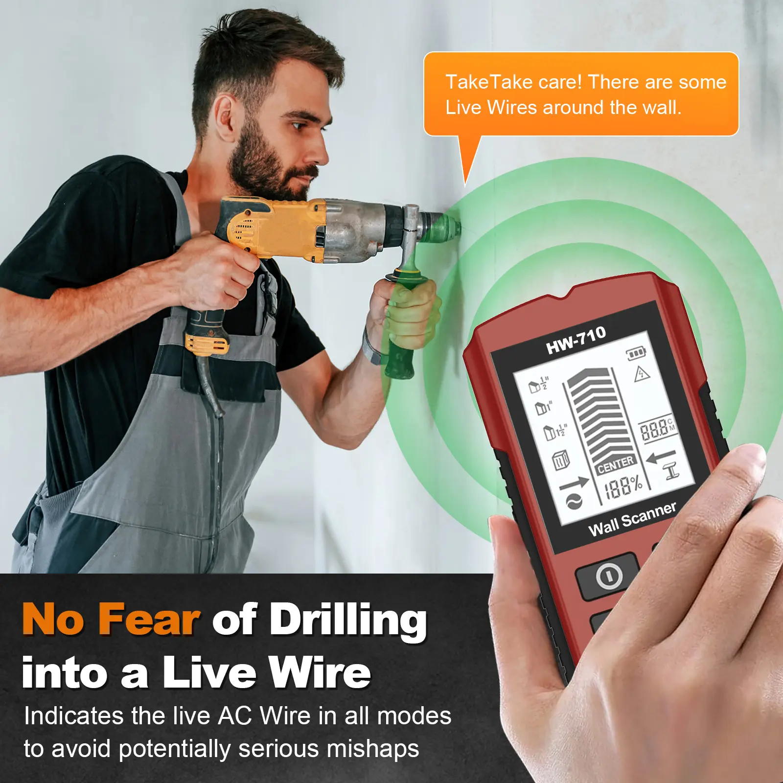 HW-710 Handheld Metal Detector Nail Finder with High-Definition LCD Display Six-in-One Wall Detector for Home Improvement