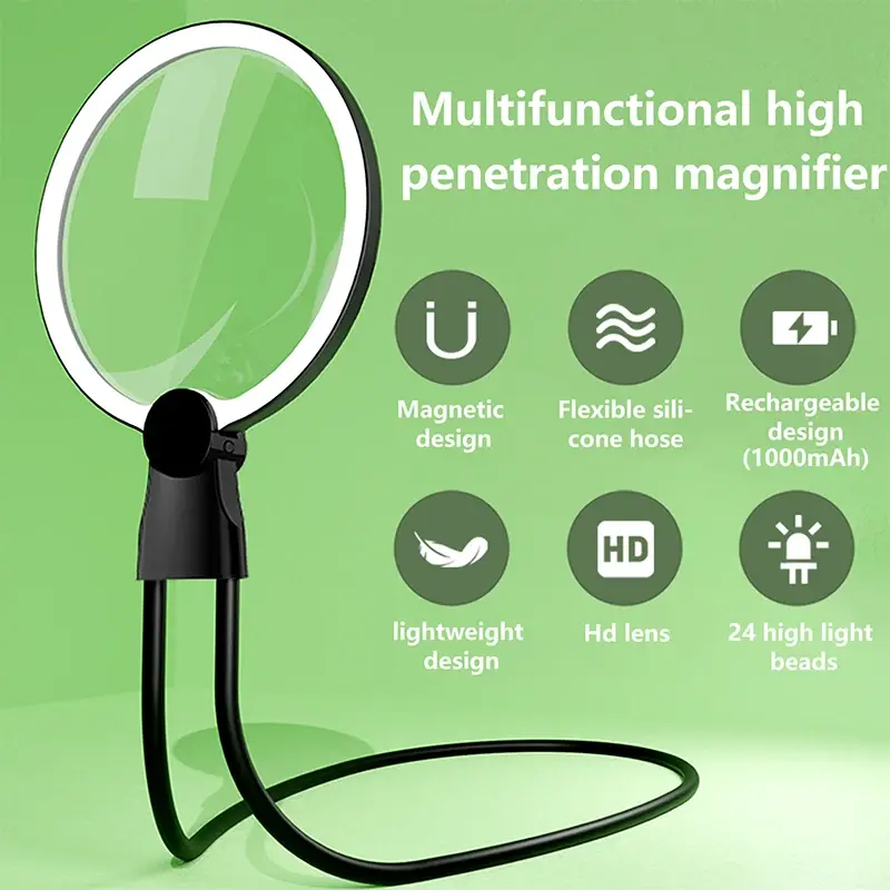 Hot sell Magnifying Glass with Light for Reading: 5X Hands Free  Magnifier  for Neck Wear Seniors Sewing Low Vision Elderly