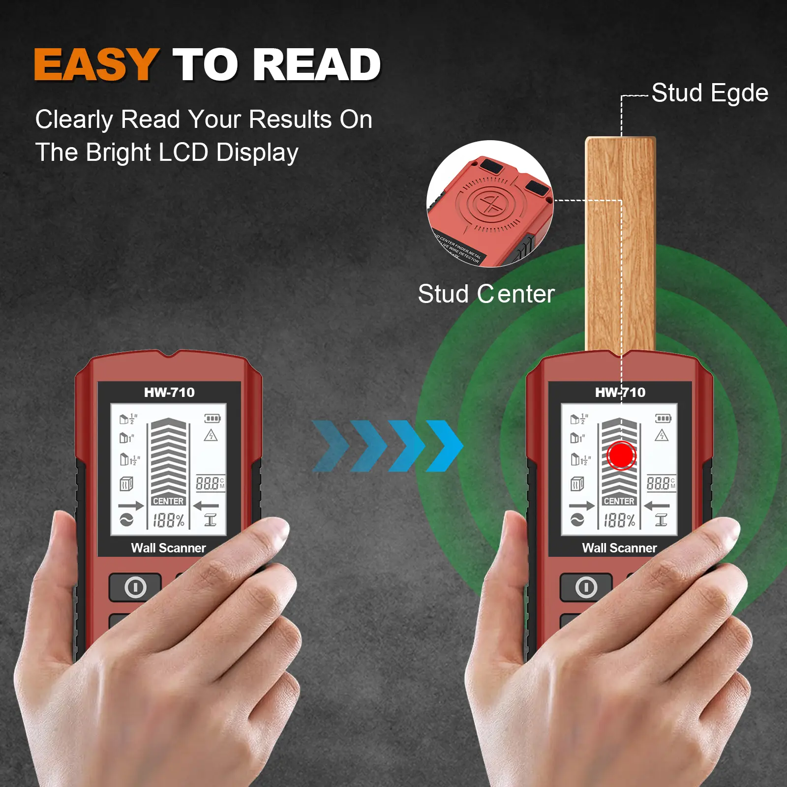 HW-710 Handheld Metal Detector Nail Finder with High-Definition LCD Display Six-in-One Wall Detector for Home Improvement