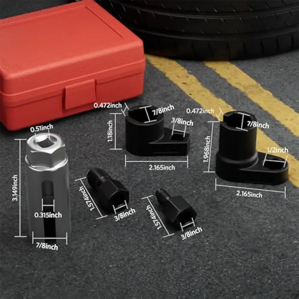 5pcs Oxygen Sensor Wrench Kit for Automotive O2 Socket Removal Install Offset Vacuum Sensor Socket Thread Chaser Tool