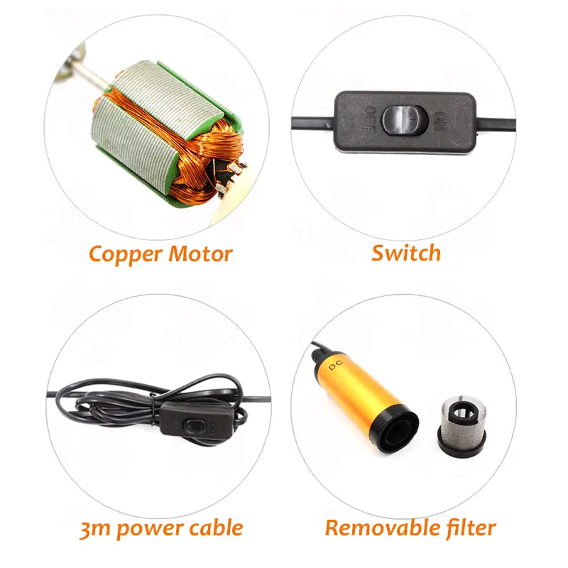 38/51MM Electric Car Oil Pump 12V For Pumping Diesel Oil Water Fuel Transfer Pump 12L/min Submersible Aluminum Alloy Shell