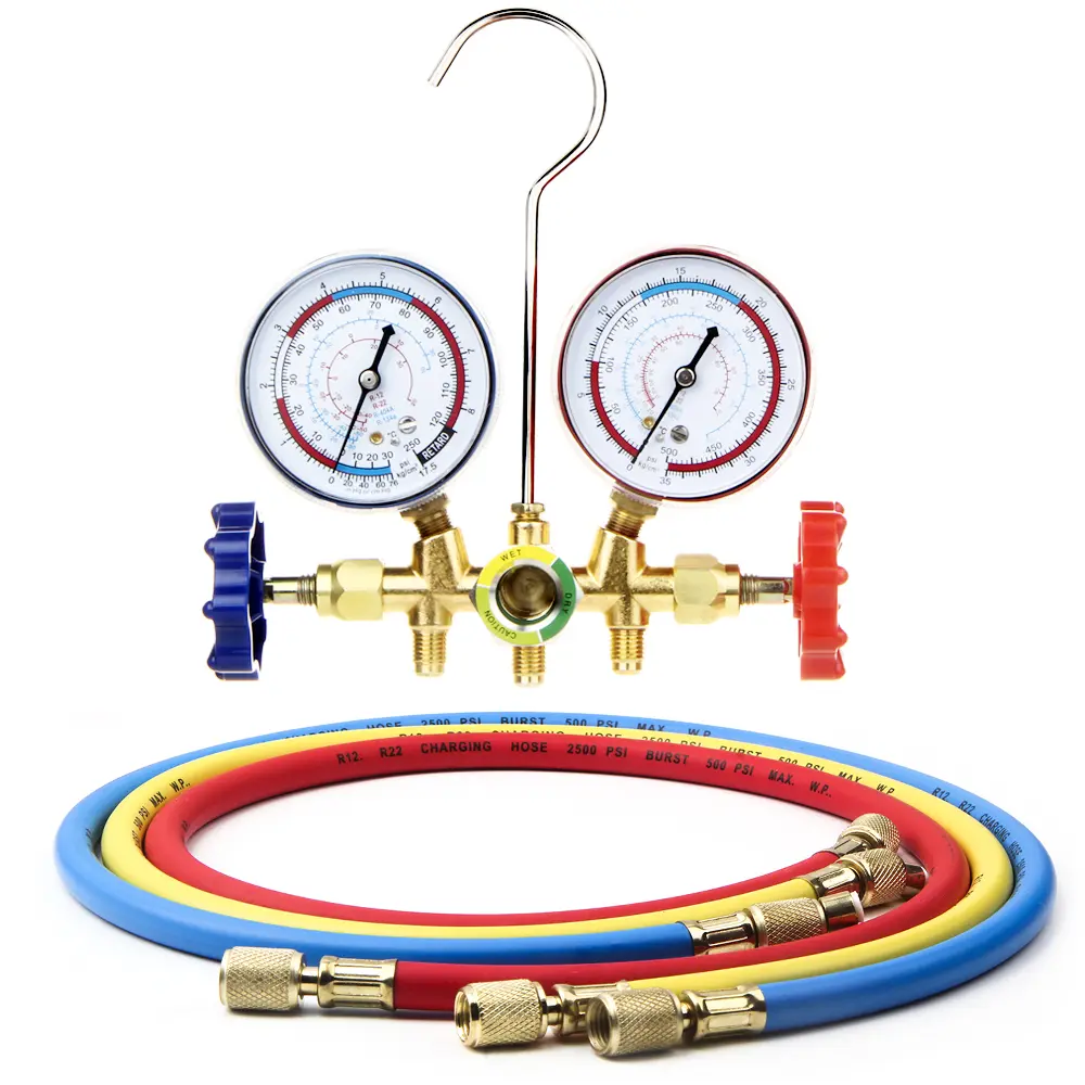 Refrigerant Air Conditioning Tools AC Diagnostic Manifold Gauge Set Hose Hook Kit for Refrigerant Testing R12 R22 R404A R134A