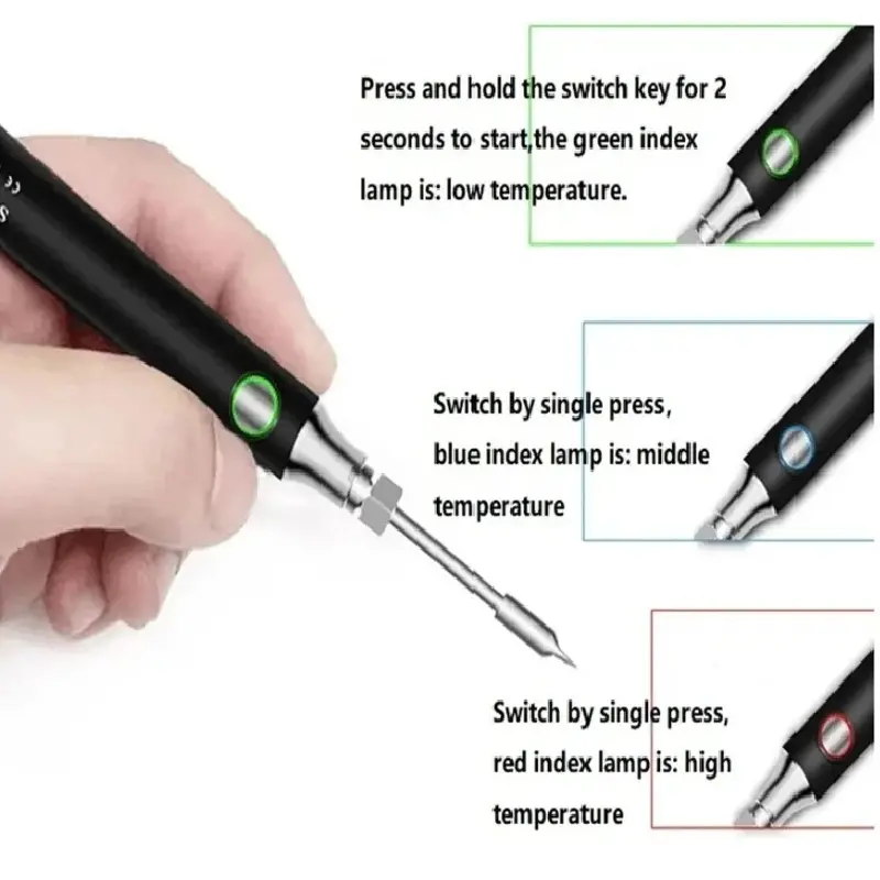 USB Cordless Soldering Iron Tool Pen Portable 5V 8W Electric Powered 1Tip Kit Rechargeable and Temperature Adjustmen
