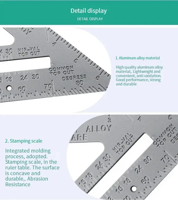 7 "Aluminum Alloy Triangle Ruler Precise Angle Ruler Aluminum Alloy Woodworking Measurement Woodworking Triangle Ruler Thickened
