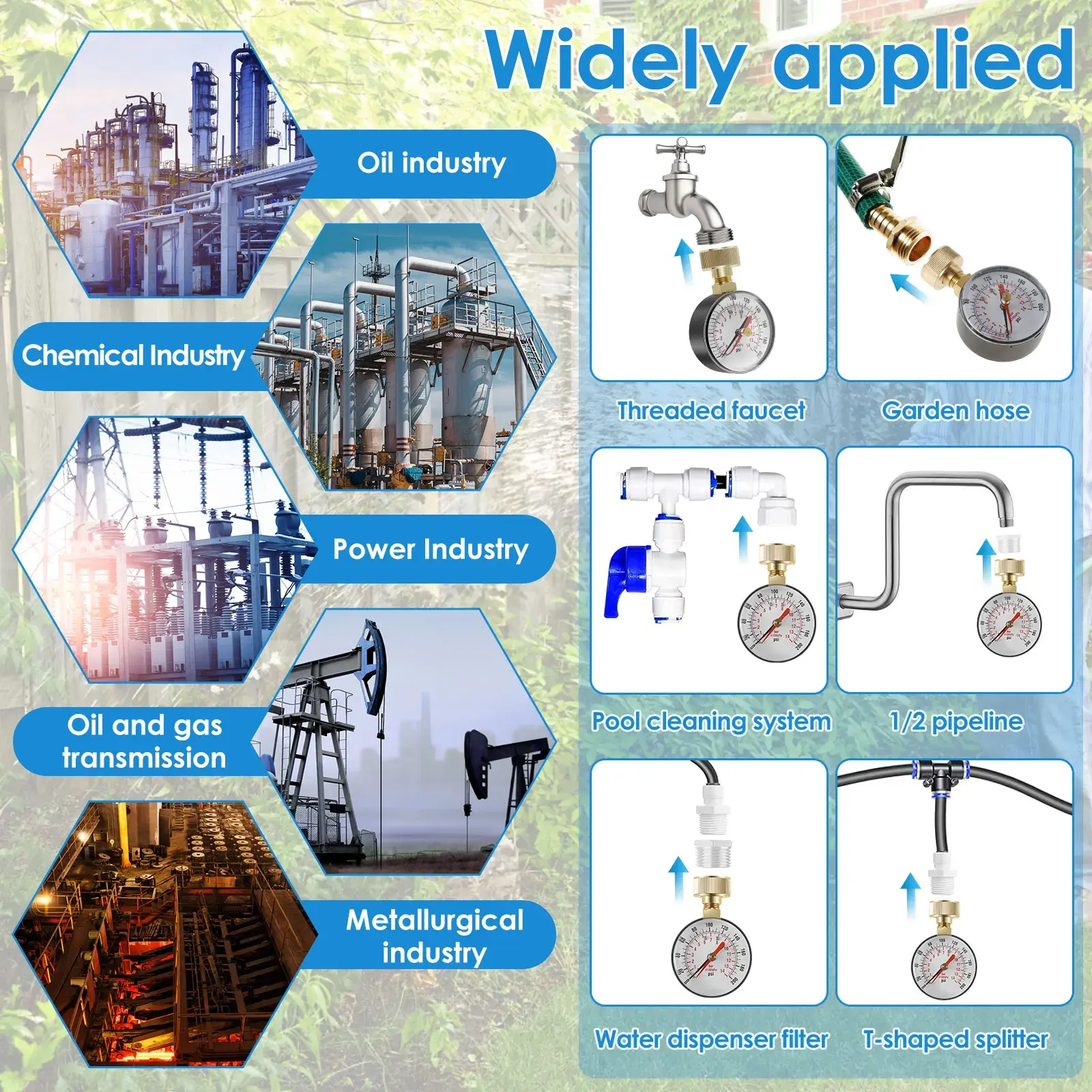 Pressure Gauge Water Pressure Test Gauge TS-60-200 PSI Water Pump Pressure Gauge for Hose Faucet Garden Hose