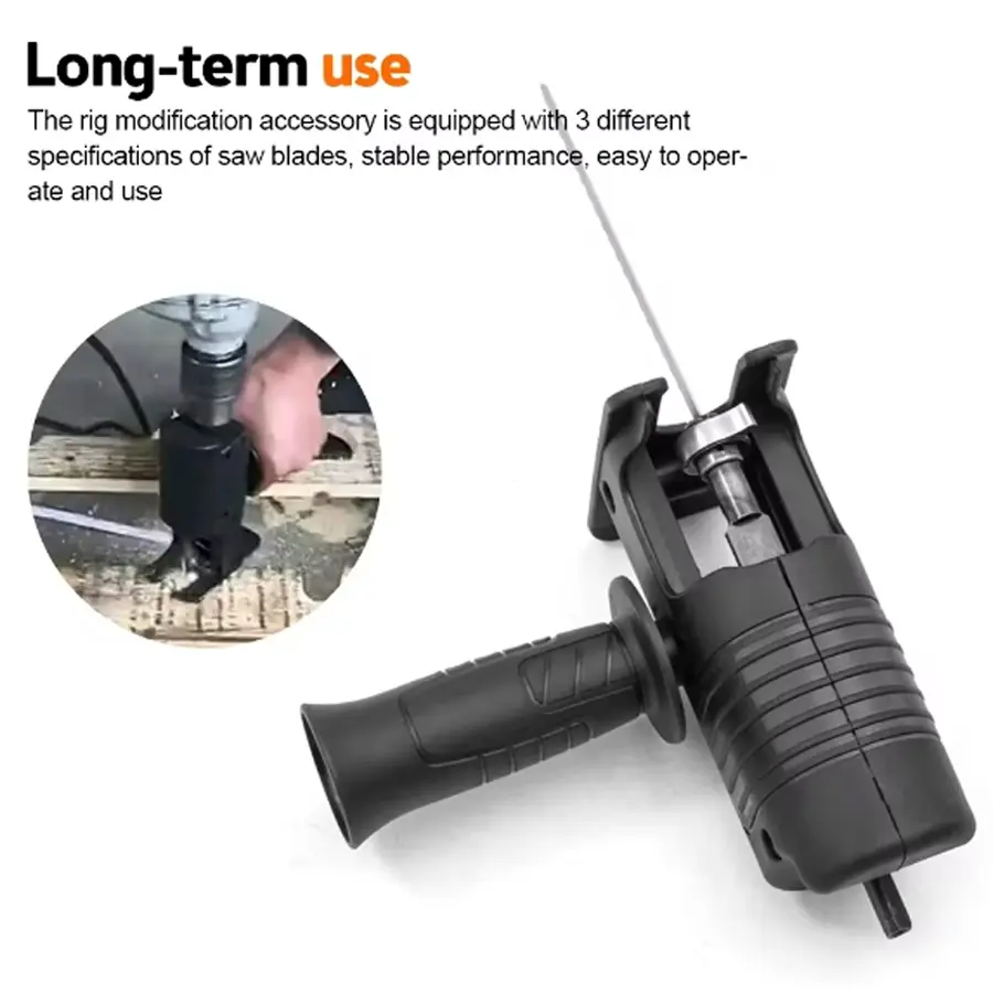 Portable Reciprocating Electric Saw Adapter Electric Drill Modified Tool Attachment with 3 Saw Blades for Wood Metal Cutting