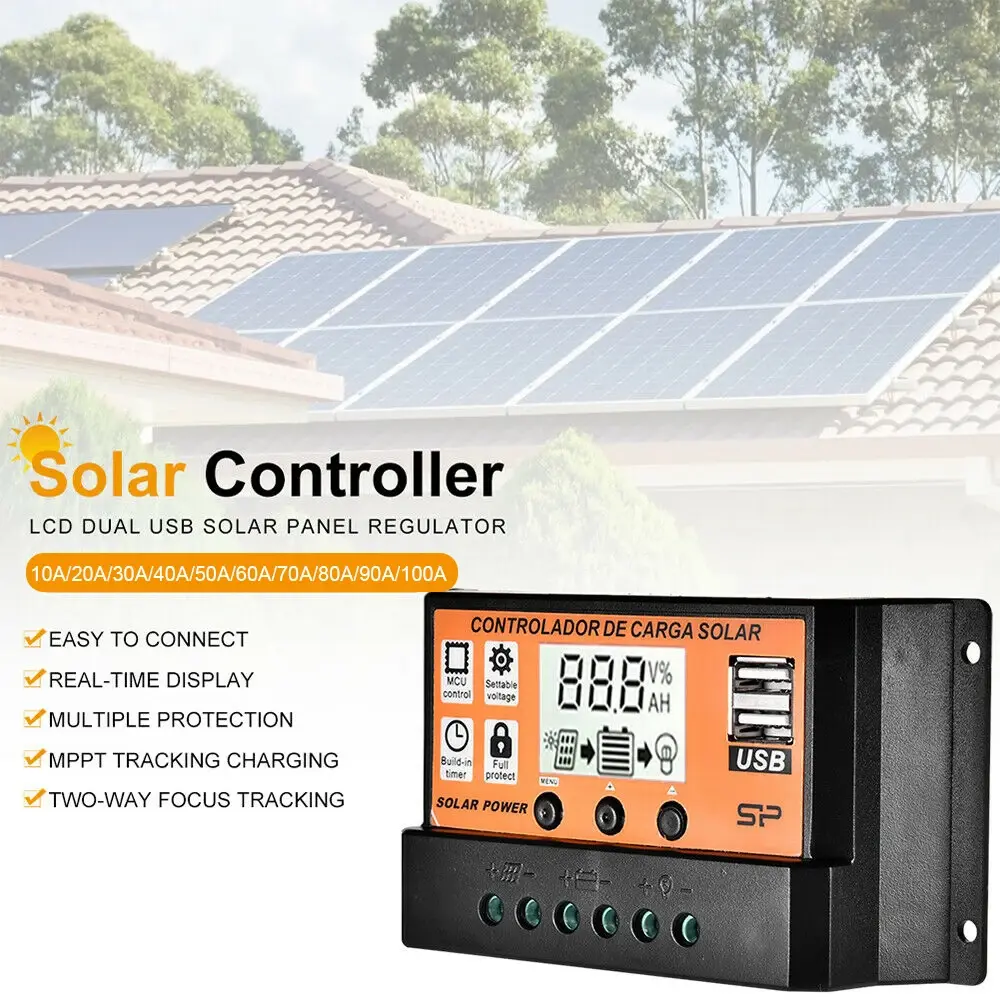 New MPPT Solar Charge Controller  30A  50A  100A Solar Controller Solar Panel Battery Regulator Dual USB 5V LCD Display