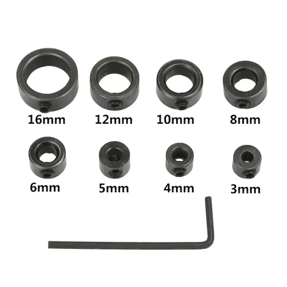 8pcs Drill Bit Depth Stop Rings - 3-16mm Adjustable Collars, Positioner, for Precision Woodworking