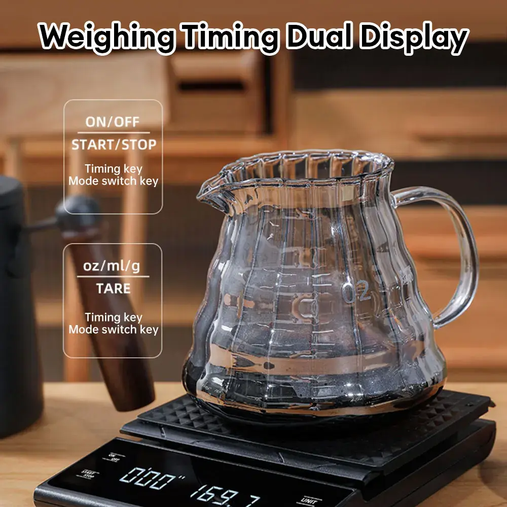 Digital Rechargable Coffee Scale with Timer LED Screen Espresso USB 3kg Max.Weighing 0.1g High Precision Measures Kitchen Scale