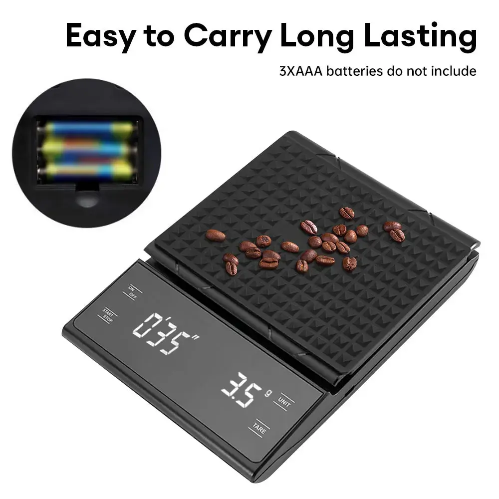 Digital Rechargable Coffee Scale with Timer LED Screen Espresso USB 3kg Max.Weighing 0.1g High Precision Measures Kitchen Scale