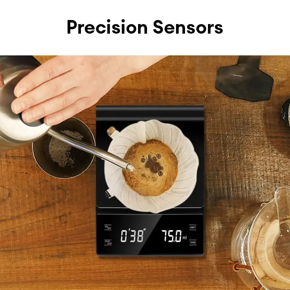 Digital Rechargable Coffee Scale with Timer LED Screen Espresso USB 3kg Max.Weighing 0.1g High Precision Measures Kitchen Scale