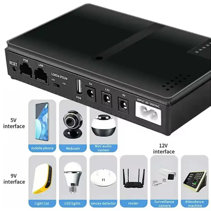 New DC UPS Battery Backup 8800mAh 5V 9V 12V 2A 15V 24V 1A Output Uninterruptible Power Supply 85‑265V UPS Battery Backup