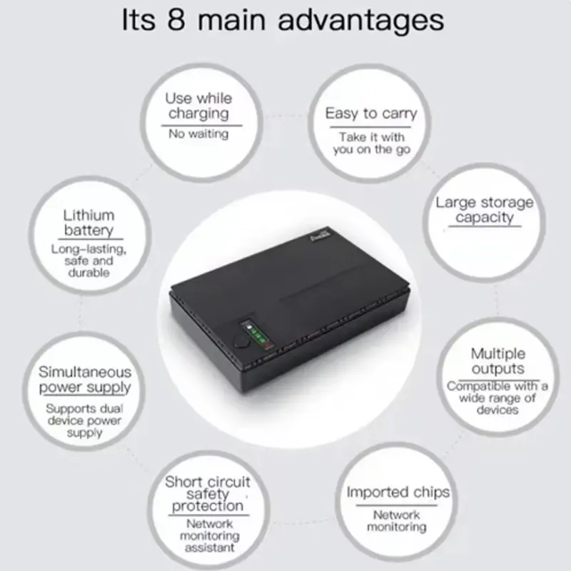 New DC UPS Battery Backup 8800mAh 5V 9V 12V 2A 15V 24V 1A Output Uninterruptible Power Supply 85‑265V UPS Battery Backup