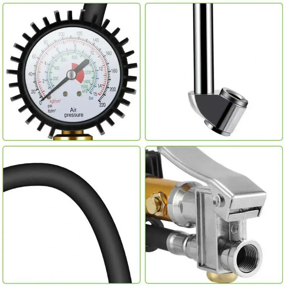 0-220PSI Car Motorcycle Multifunctional Tire Air Pressure Monitoring Gauge Tester Air Compressor Dial Meter Inflator Pump Tools