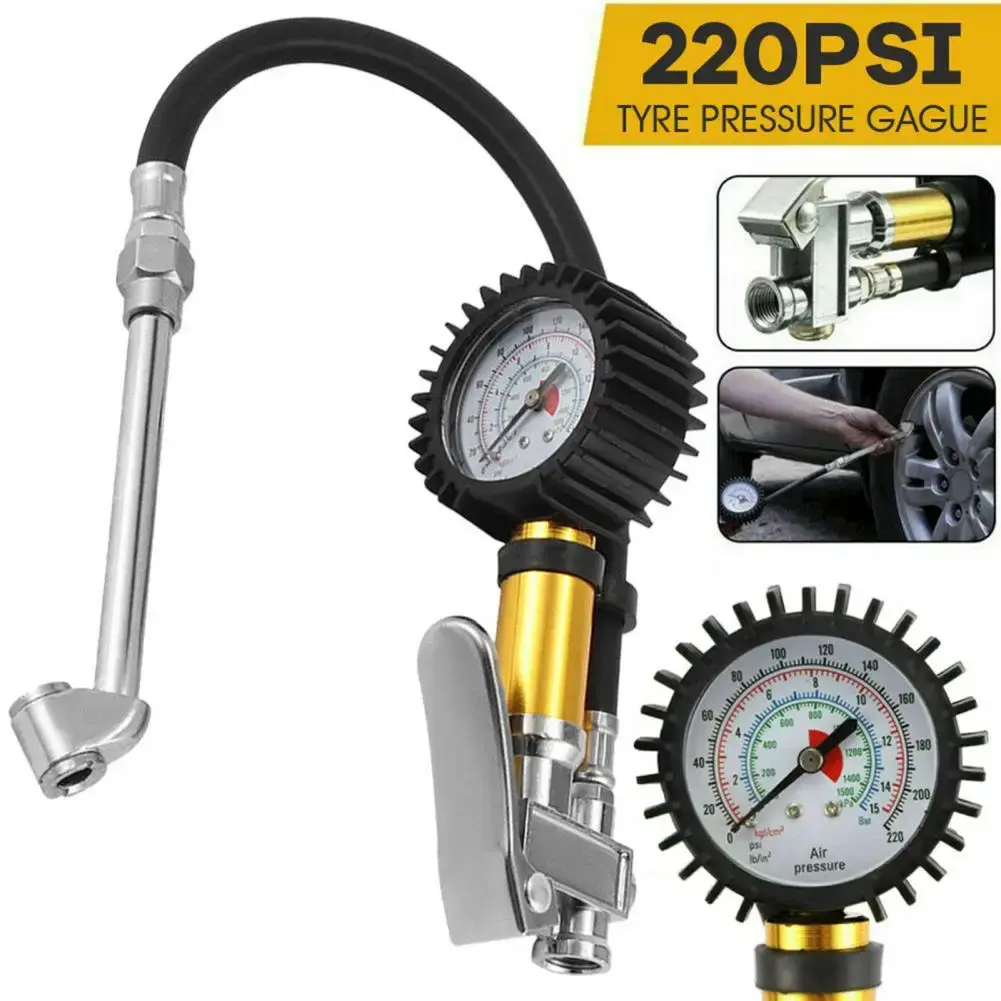 0-220PSI Car Motorcycle Multifunctional Tire Air Pressure Monitoring Gauge Tester Air Compressor Dial Meter Inflator Pump Tools