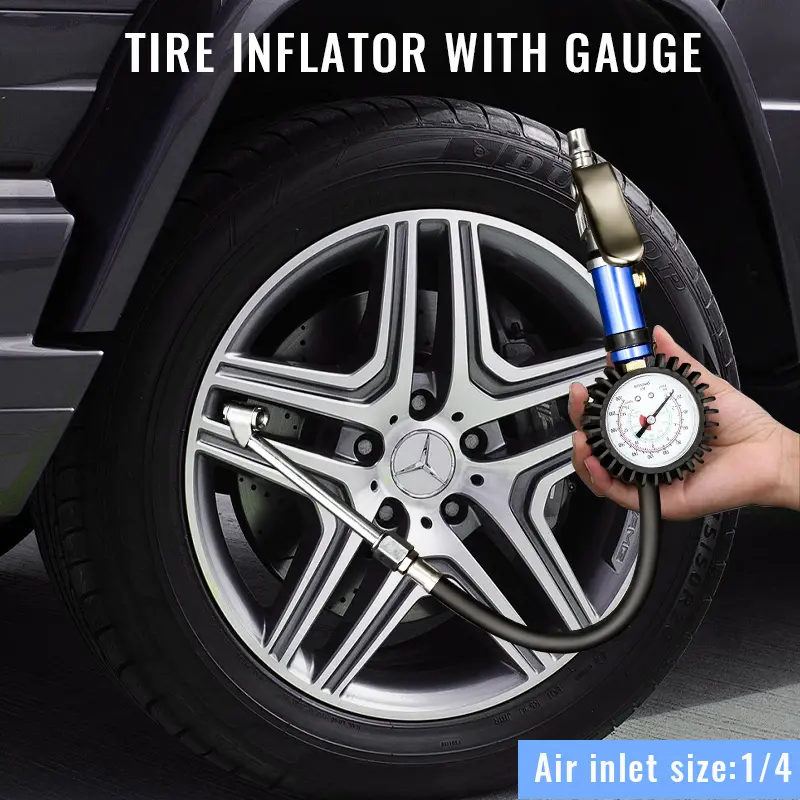 New Inflator Gun Tire Inflator Gauge Pump Gun 12 Self clamping Tire Inflator with Air Pressure Gauge and Quick Air Connector