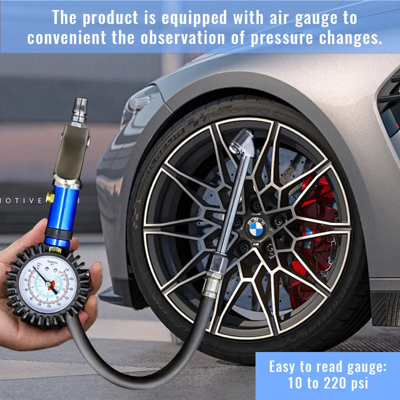New Inflator Gun Tire Inflator Gauge Pump Gun 12 Self clamping Tire Inflator with Air Pressure Gauge and Quick Air Connector