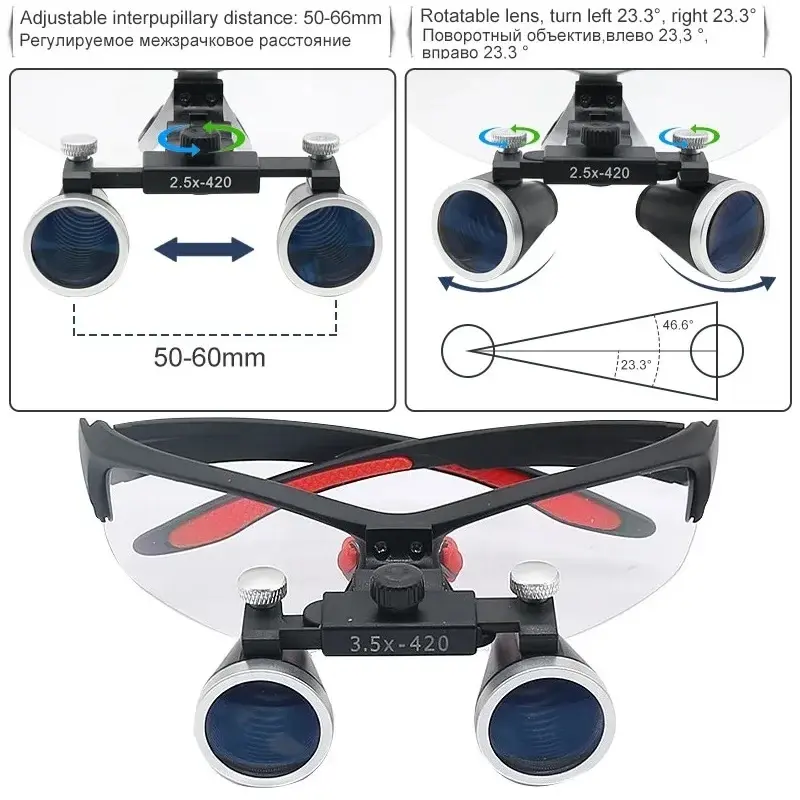 Hot Sell Dentistry Binocular Magnifier 2.5X 3.5X Ultra-lightweight Optical Loupes 320-420mm Magnifying Glass for Dental Surgery