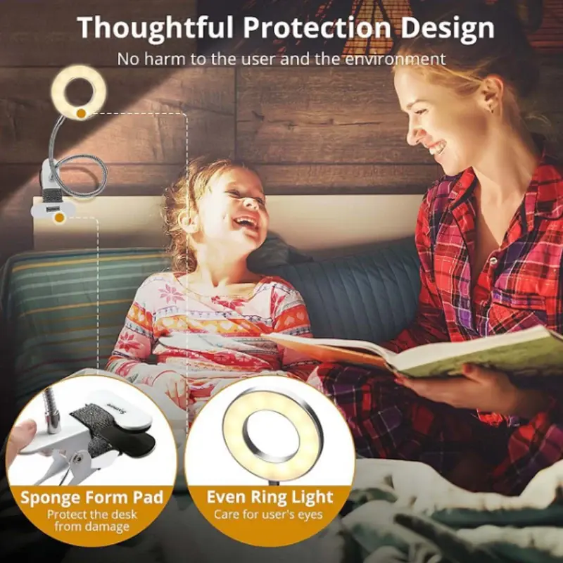 LED Reading Light with Clamp 3 Color & 10 Brightness Desk Lamp Flexible Gooseneck Book Lamp Kids Reading Night Light Book Light