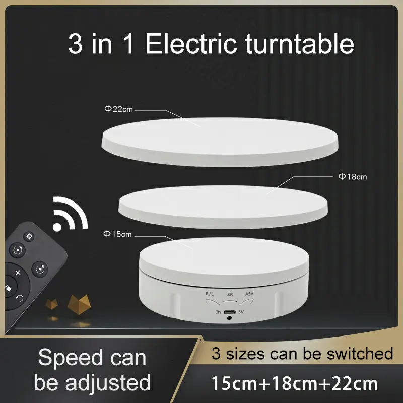 3 in 1 Electric Rotating Display Stand 360 Degree USB/Battery Turntable Holder Jewelry Display Stand Base for Photography Shoot