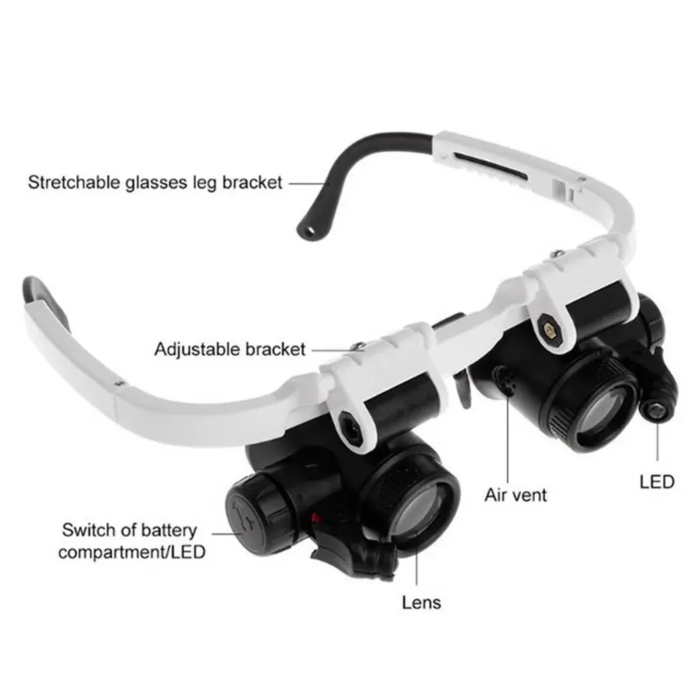 Magnifying Glass 8X/15X/23X Jeweler Watchmaker With LED Light Telescopic Headband Magnifier Glasses Reading Loupes Eyewear