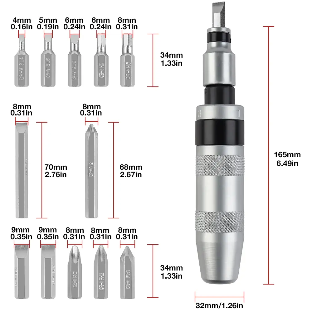 7/12 Pcs CR-V Manual Impact Screwdriver, Portable Reversible Impact Driver, Household Cordless Screwdriver Kit Hand Repair Tools