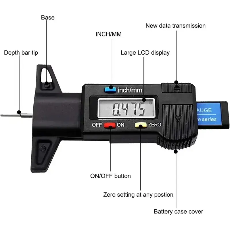 Digital Depth Gauge Caliper Tread Depth Gauge LCD Tire Tread Gauge For Car Tire 0-25mm Measurer Tool Caliper Repair Tools