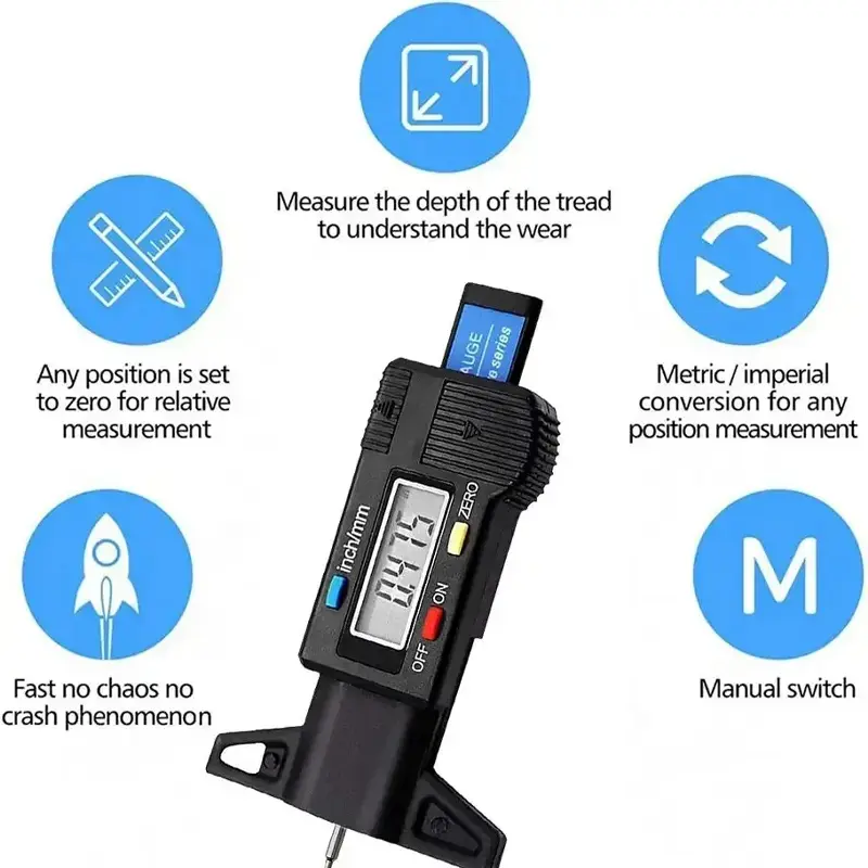 Digital Depth Gauge Caliper Tread Depth Gauge LCD Tire Tread Gauge For Car Tire 0-25mm Measurer Tool Caliper Repair Tools