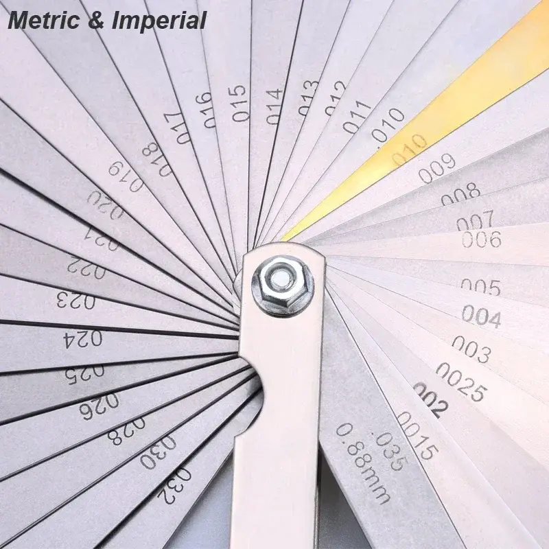 Steel Ruler Metric Thickness Feeler Gauge 32 Blades Set Tappet with Brass Gap Measure Tool Range Clearance Size Copper Sheet