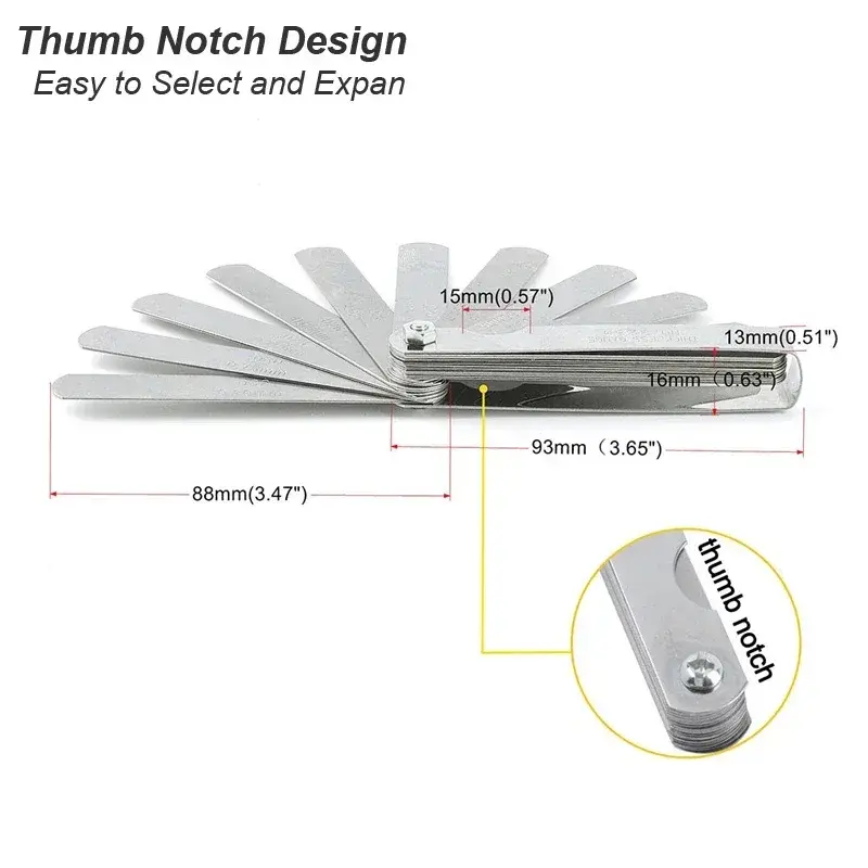 Steel Ruler Metric Thickness Feeler Gauge 32 Blades Set Tappet with Brass Gap Measure Tool Range Clearance Size Copper Sheet