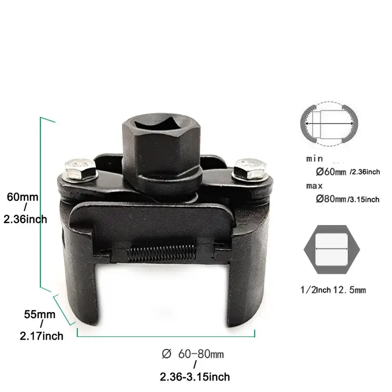 Hot sell Adjustable Two-Jaws Oil Filter Wrench Filter 60-80mm Filter Wrenches Remover Steel Fuel Cast Two-Claw Disassembly Tools