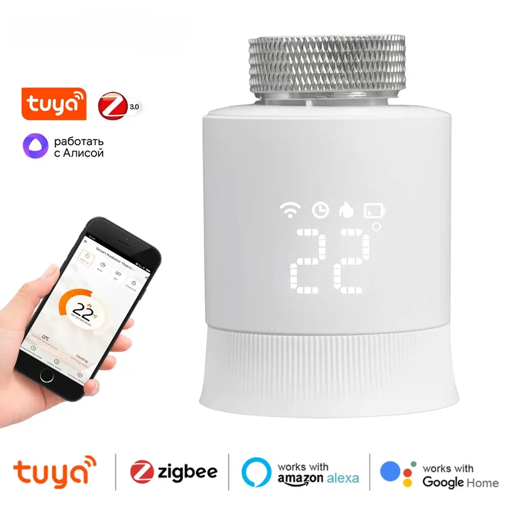 Tuya ZigBee 3.0 Smart Radiator Valve Programmable Thermostat Heater Voice Control Works With Alexa Google Home