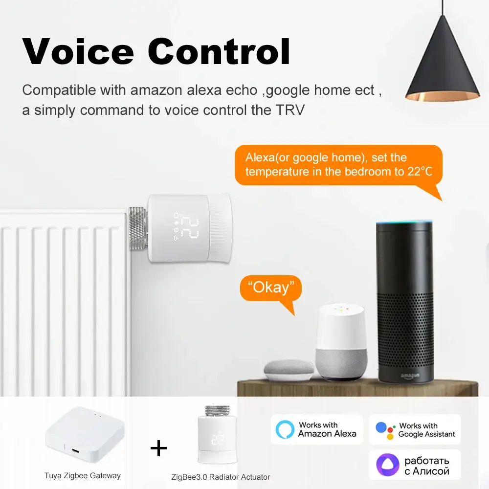 Tuya ZigBee 3.0 Smart Radiator Valve Programmable Thermostat Heater Voice Control Works With Alexa Google Home