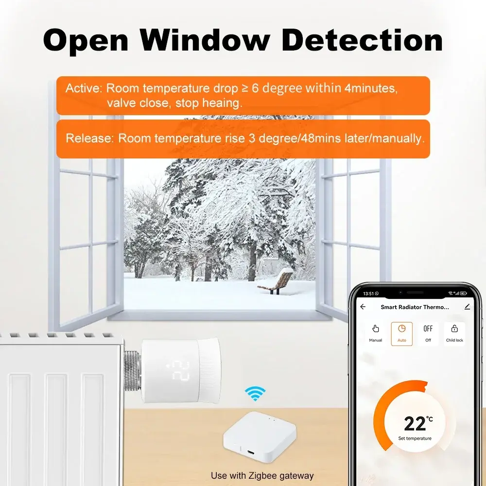 Tuya ZigBee 3.0 Smart Radiator Valve Programmable Thermostat Heater Voice Control Works With Alexa Google Home