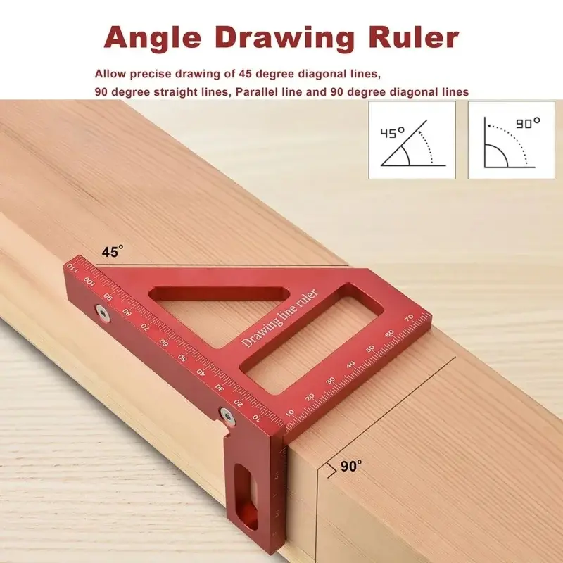 3D Multi Angle Aluminum Alloy Red Miter Triangle Ruler 45°/90° Woodworking Square Protractor Layout Measuring Tools