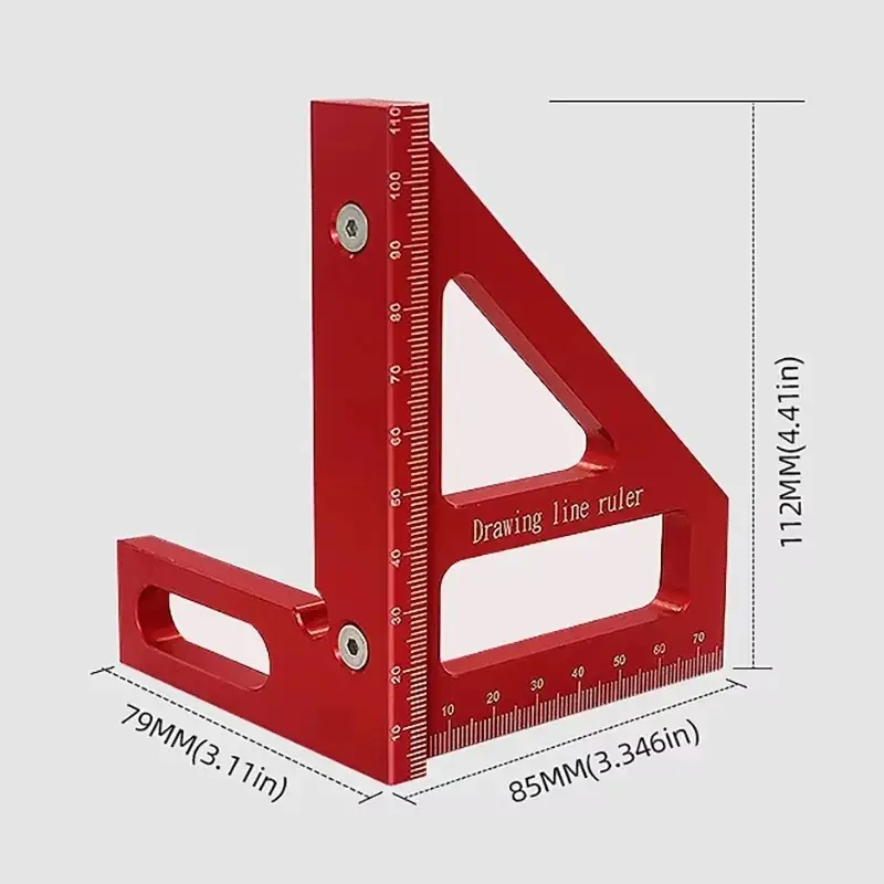 3D Multi Angle Aluminum Alloy Red Miter Triangle Ruler 45°/90° Woodworking Square Protractor Layout Measuring Tools