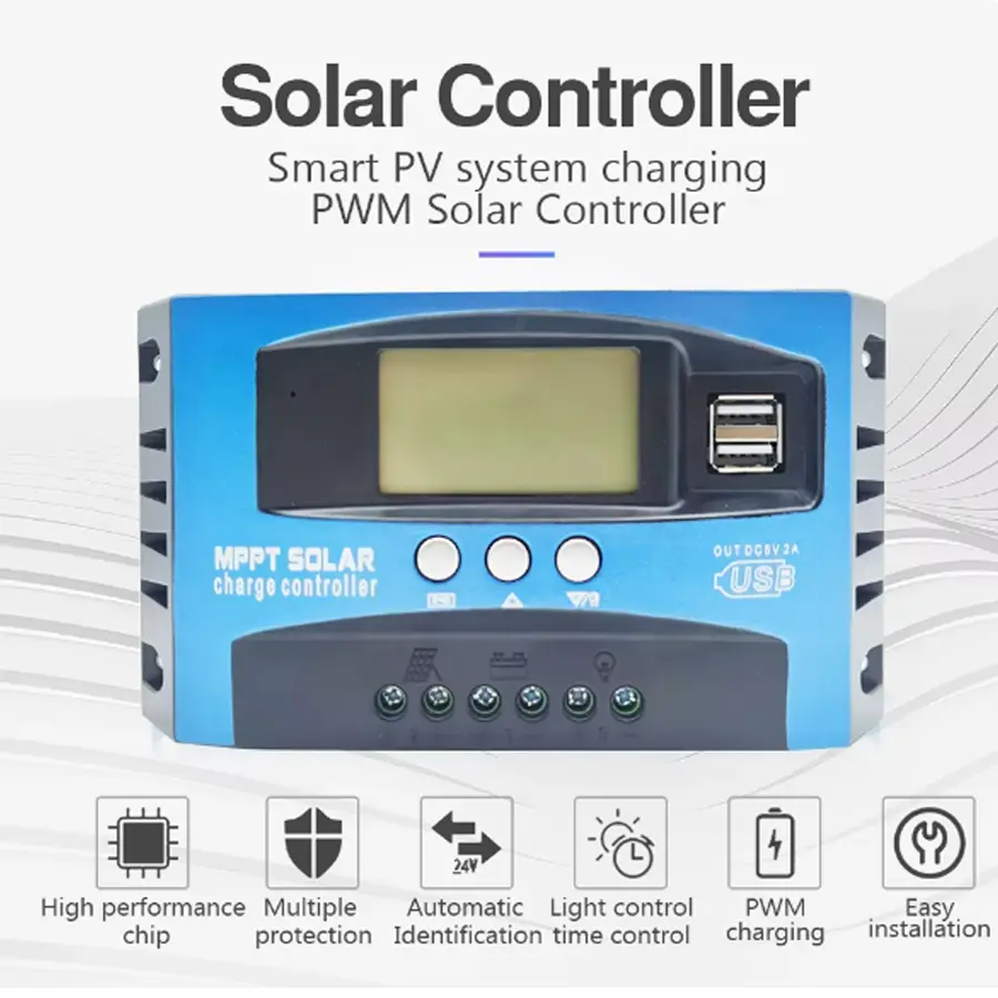 Hot sell Solar Charge Controller MPPT 30A 50A 80A 100A LCD Display 12V 24V AUTO Dual USB Solar Charge And Discharge Controller