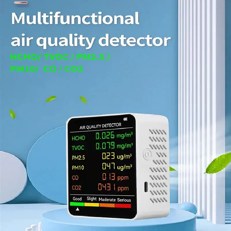 6 In 1 Air Quality Monitor Multifunctional Automatic Display Indoor Office Wall Hanging Screen Display Air Detector Household