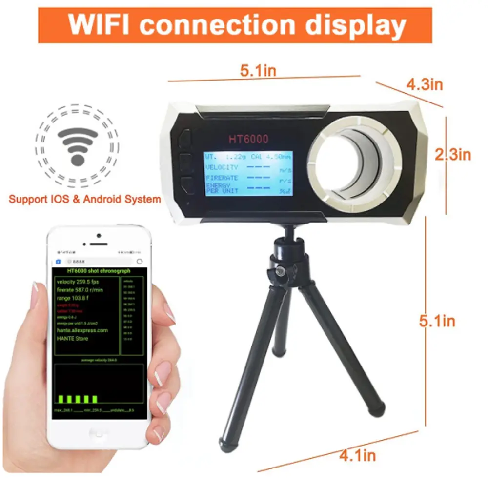 Multifunctional Shooting Chronograph 10-5000 FPS Wifi Shooting Speed Meter Ball Velocity Energy Measurement Bullet Speed Tester