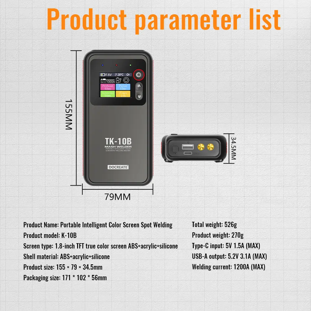 New Professional Dual Pulse Spot Welder with Color LCD - Portable Battery Welder, USB Charging & Adjustable Copper Pen Tips