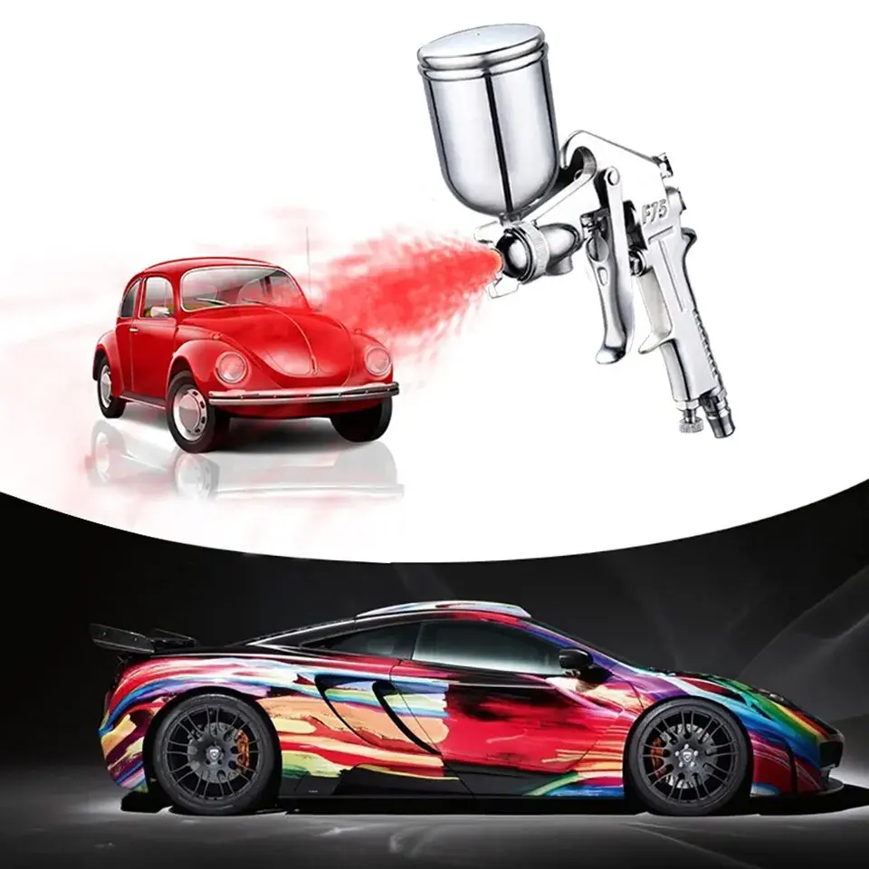 Hot sell F-75 Spray Gun 1.5mm Nozzle with Cup Silver Handle Adjustable Color Spray Gun for Automotive Furniture Parts Painting